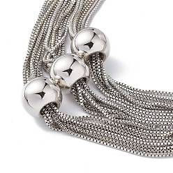 Platinum Brass Box Chains Multi-strand Necklaces, Triple CCB Plastic Beaded Necklace for Women, Platinum, 15.16 inch(38.5cm)