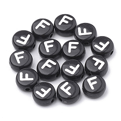Letter F Opaque Acrylic Beads, Horizontal Hole, Alphabet Style, Flat Round, Letter.F, 7x4mm, Hole: 1.5mm, about 3700pcs/500g