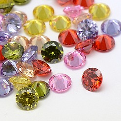 Mixed Color Cubic Zirconia Cabochons, Grade A, Faceted, Diamond, Mixed Color, 3x2mm