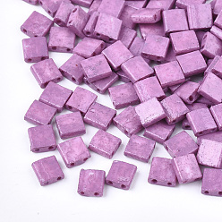Violet 2-Hole Baking Paint Glass Seed Beads, Rectangle, Violet, 5x4.5~5.5x2~2.5mm, Hole: 0.5~0.8mm
