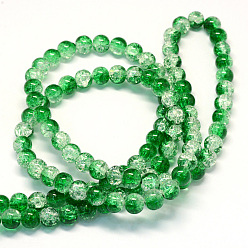 Dark Green Baking Painted Transparent Crackle Glass Round Bead Strands, Dark Green, 8.5~9mm, Hole: 1.5mm, about 105pcs/strand, 31.8 inch