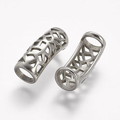 Stainless Steel Color 304 Stainless Steel Slide Charms, Tube, Stainless Steel Color, 22x8.5mm, Hole: 6.5mm