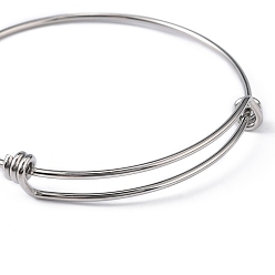 Stainless Steel Color Adjustable 316 Surgical Stainless Steel Expandable Bangle Making, Stainless Steel Color, 2-2-3/8 inch(6cm)~2-5/8 inch(6.8cm)