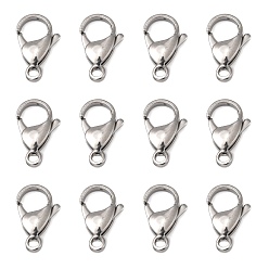 Stainless Steel Color Polished 316 Surgical Stainless Steel Lobster Claw Clasps, Parrot Trigger Clasps, Stainless Steel Color, 19x12x5mm, Hole: 3mm