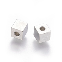 Stainless Steel Color 202 Stainless Steel Beads, Cube, Stainless Steel Color, 5x5x5mm, Hole: 2mm