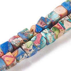Colorful Natural Imperial Jasper Beads Strands, Dyed, Cube, Colorful, 4.5x4.5x4.5mm, Hole: 0.8mm, about 87~88pcs/strand, 15.1 inch~15.3 inch(38.5~39cm)