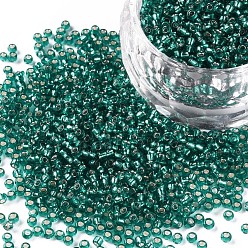 Dark Turquoise 12/0 Grade A Round Glass Seed Beads, Silver Lined, Dark Turquoise, 12/0, 2x1.5mm, Hole: 0.3mm, about 30000pcs/bag
