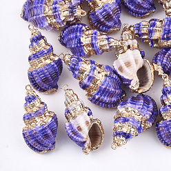 Mauve Spray Painted & Electroplate Spiral Shell Pendants, with Iron Findings, Light Gold, Mauve, 31~43x17~21x15~19mm, Hole: 1.5mm