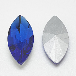 Sapphire Pointed Back Glass Rhinestone Cabochons, Back Plated, Faceted, Horse Eye, Sapphire, 12x6x3.5mm