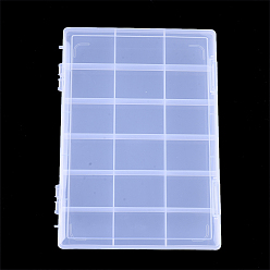 Clair Récipients de stockage de perles en matière plastique, 18 compartiments, rectangle, clair, 28.5x19.5x2.2 cm, compartiment: 44.5x60.5 mm