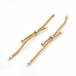 Verge D'or Fabrication de bracelet coulissant en cordon de nylon réglable, avec les accessoires en laiton, plaqué longue durée, Platine plaqué, verge d'or, 8-5/8 pouce (22 cm), 2~3.5mm, Trou: 1.5mm