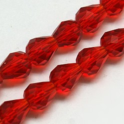 Красный Стеклянные бусины, граненые, капля, красные, 12x8 мм, отверстие : 1 мм, около 56~58 шт / нитка, 25~27 дюйм