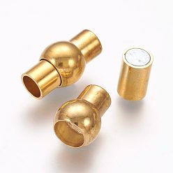 Golden Rack Plating Brass Magnetic Clasps with Glue-in Ends, Nickel Free, Oval, Real 18K Gold Plated, 15.5~17x9mm, Hole: 5mm