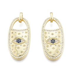 Real 18K Gold Plated Brass Micro Pave Cubic Zirconia Pendants, with Jump Rings, Lock with Eye, Real 18K Gold Plated, 34x16x3.5mm, Hole: 3.5x5.5mm