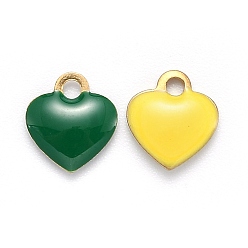 Mixed Color Brass Charms, with Enamel, Enamelled Sequins, Unplated, Heart, Mixed Color, 10x9x2mm, Hole: 1mm
