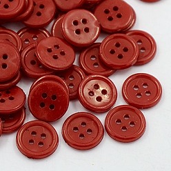 Dark Red Acrylic Sewing Buttons, Plastic Shirt Buttons for Costume Design, 4-Hole, Dyed, Flat Round, Dark Red, 12x2mm, Hole: 1mm