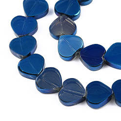 Medium Blue Electroplate Glass Beads Strands, Heart, Medium Blue, 9.5x10.5x3mm, Hole: 0.8mm, about 60pcs/strand, 21.65 inch(55cm)