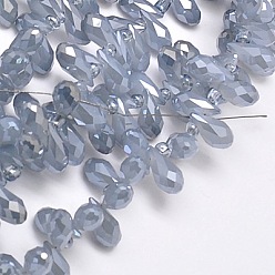 Light Steel Blue Electroplate Glass Beads Strands, Top Drilled Beads, Full Pearl Luster Plated, Faceted, Teardrop, Light Steel Blue, 12x6mm, Hole: 1mm