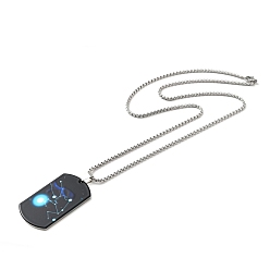 Taurus 201 Stainless Steel Rectangle with Constellations Pendant Necklace for Women, Taurus, 23.74 inch(60.3cm)