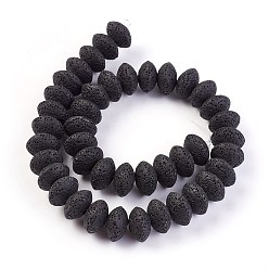 Noir Brins de perles de pierre de lave naturelle, teint, rondelle, noir, 15~16x9.5~9.7mm, Trou: 2.5mm, Environ 42 pcs/chapelet, 15.15 pouces ~ 15.55 pouces (38.5~39.5 cm)