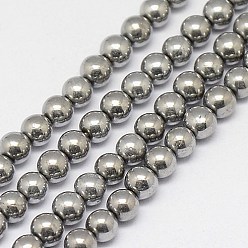 Platinum Plated Electroplate Natural Pyrite Round Beads Strands, Platinum Plated, 4mm, Hole: 1mm, about 100pcs/strand, 15.74 inch