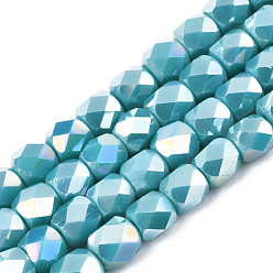 Dark Turquoise Electroplate Glass Beads Strands, AB Color Plated, Faceted, Column, Dark Turquoise, 5.5x5mm, Hole: 1.2mm, about 99pcs/strand, 21.85 inch(55.5cm)