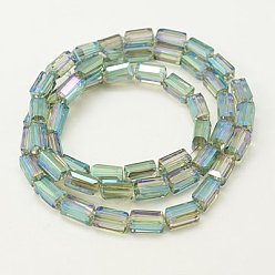 Pale Green Electroplate Glass Beads, Full Rainbow Plated, Faceted, Cuboid, Pale Green, 8x4x4mm, Hole: 1mm