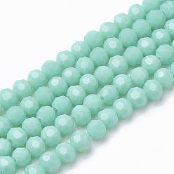 Turquoise Opaque Solid Glass Bead Strands, Faceted Round, Turquoise, 6mm, Hole: 1mm, about 100pcs/strand, 24 inch