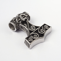 Antique Silver Thor's Hammer 316L Surgical Stainless Steel Pendants, Antique Silver, 46x39x15mm, Hole: 9mm