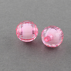 Hot Pink Transparent Acrylic Beads, Bead in Bead, Faceted, Round, Hot Pink, 12mm, Hole: 2mm, about 580pcs/500g