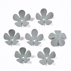 Slate Gray Spray Painted Eco-Friendly Iron Bead Caps, 5-Petal Flower, Slate Gray, 8x8.5x4mm, Hole: 0.8mm