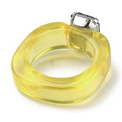 Yellow Resin Finger Rings, with Plastic Rhinestone, Rectangle, Platinum, Yellow, US Size 6, Inner Diameter: 17mm