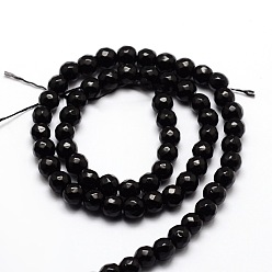 Noir Facettes agate naturelle perles rondes brins, teint, noir, 6mm, Trou: 1mm, Environ 64 pcs/chapelet, 14.7 pouce