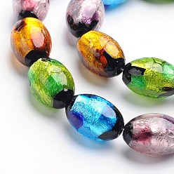 Mixed Color Handmade Silver Foil Glass Oval Beads, Mixed Color, 12x8mm, Hole: 1mm