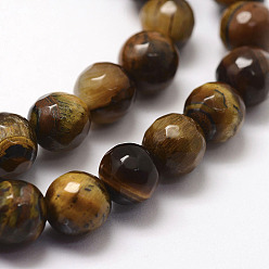 Tiger Eye Faceted Natural Tiger Eye Beads Strands, Round, 8mm, Hole: 1mm, about 48pcs/strand, 14.5 inch