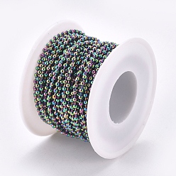 Rainbow Color Ion Plating(IP) 304 Stainless Steel Ball Chains, with Spool, Rainbow Color, 2.5mm, about 32.8 Feet(10m)/roll