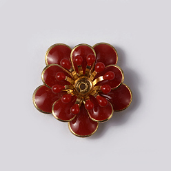 Mixed Color Flower Brass Enamel Cabochon Settings, Golden, Mixed Color, Tray: 4mm, 20x7mm, Hole: 1mm