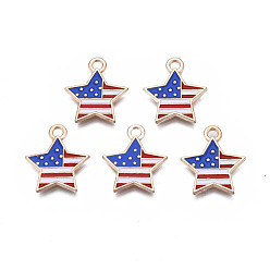 Blue Star Alloy Enamel Pendants, Blue, 18.5x15.5x1.5mm, Hole: 2mm