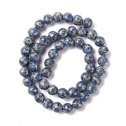 Синий Нити из натурального голубого кальцита, с линией цинкового сплава, круглые, 8 мм, отверстие : 1.2 мм, около 50~51 шт / нитка, 15.94'' (40.5 см)