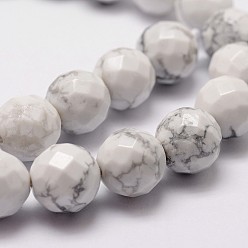 Howlite Natural Howlite Beads Strands, Faceted, Round, 12mm, Hole: 1mm, about 31pcs/strand, 14.9 inch~15.1 inch