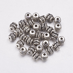 Argent Antique Perles en alliage de style tibétain, sans cadmium et sans plomb, baril, argent antique, 5x5x5mm, Trou: 1.5mm