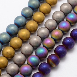 Mixed Color Electroplate Non-magnetic Synthetic Hematite Beads Strands, Matte Style, Round, Mixed Color, 10mm, Hole: 2mm, about 40pcs/strand, 15.7 inch