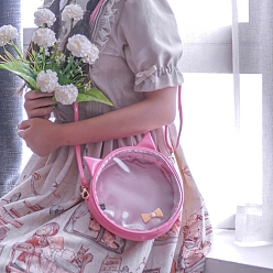 Pearl Pink Nylon Crossbody Bags, Cute Cat Shape Women Handbags, with Zipper Lock & Clear PVC Windows, Pearl Pink, 19.5x5cm