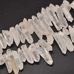 Clear Natural Quartz Crystal Beads Strands, Nuggets, Tusk Shape, Dyed, Clear, 6~9x18~26mm, Hole: 1mm about 46pcs/strand, 16 inch