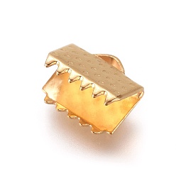 Золотой 304 концы обжимные ленты нержавеющие, прямоугольные, золотые, 7x8.5 мм, отверстие : 1 мм