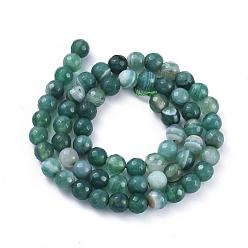 Bleu Vert Brins de perles d'agate à bandes naturelles, teints et chauffée, facette, Grade a, ronde, sarcelle, 8~8.5mm, Trou: 1.2mm, Environ 48 pcs/chapelet, 15.1 pouce (38.5 cm)