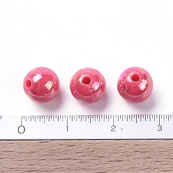 Fuchsia Eco-Friendly Poly Styrene Acrylic Beads, AB Color Plated, Round, Fuchsia, 8mm, Hole: 1mm, about 2000pcs/500g