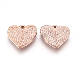 Rose Gold 304 Stainless Steel Pendants, Heart with Wing, Rose Gold, 16x18x3.5mm, Hole: 1.5mm