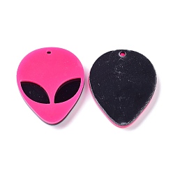 Deep Pink Opaque Acrylic Pendants, Alien Face, Deep Pink, 35.5x29.5x4mm, Hole: 1.8mm
