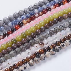 Mixed Stone Natural Mixed Gemstone Beads Strands, Round, 4mm, Hole: 1mm, about 95pcs/strand, 15.5 inch